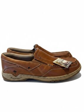 Margaritaville Men’s Brown Leather Slip On Loafers Boat Shoes Size 13